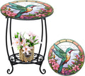 Outdoor Side Table Round Small Mosaic Patio Accent Indoor End Plant Coffee Tea Table for Yard Patio Porch Garden Living Room, Bedroom(Hummingbird Style,18 Inch)