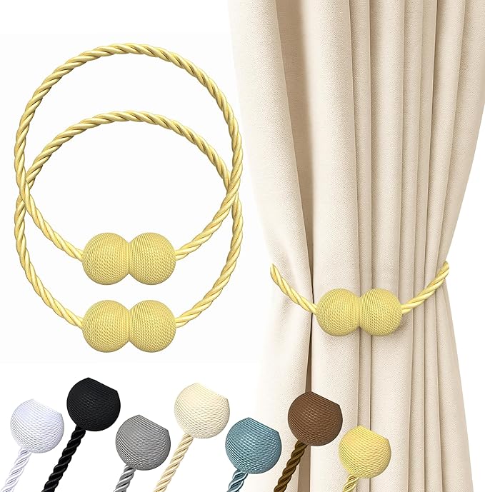 Hion Magnetic Curtain Tiebacks Golden 2pcs, Curtain Tiebacks Buckles Holdbacks Holders Hooks Clip for Home Bedroom Office Decorative Curtain