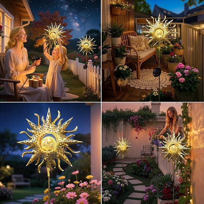 TAKE ME Sun Solar Lights Outdoor Waterproof Metal Garden Stakes for Patio Yard Walkway LawnPatio Mothers Gifts Mom Wife Grandma (Sun)