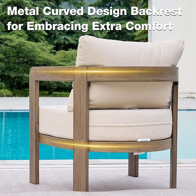 Outdoor Patio Furniture Set, 5 Pieces Modern Metal Patio Conversation Set with 6" Thick Cushions, Outdoor Lounge Sofa 350lbs for Backyard Porch Balcony, Beige