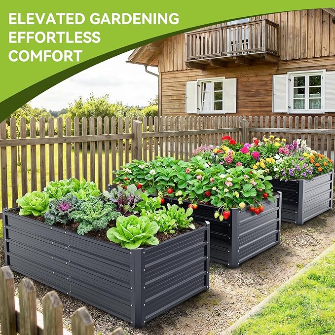 Ohuhu 6x3x1.5FT Metal Raised Garden Bed Outdoor, Reinforced Galvanized Steel Rustproof Planter Box, 100% Non-Toxic, 202 Gal Large Capacity Heavy Duty Raised Beds for Vegetables Flowers Herbs 2-Pack