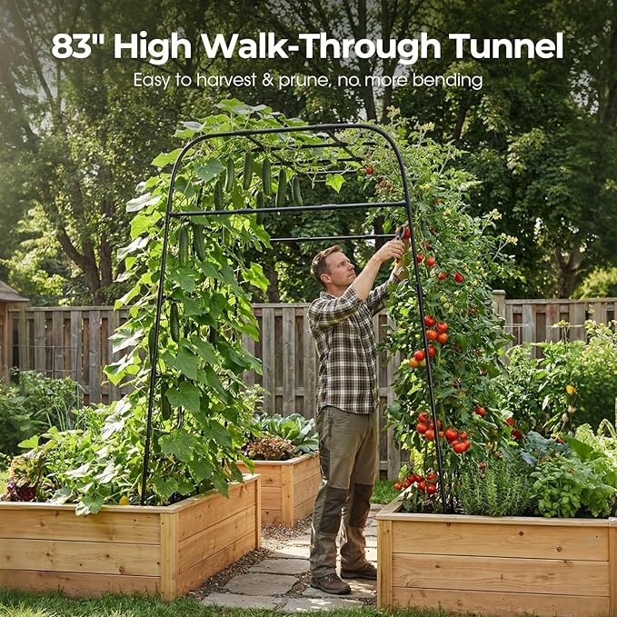 Garden Arch Trellis for Climbing Plants (83" H x 57" L), Metal Cucumber & Tomato Cage, Rustproof Walk-Through Tunnel Support for Pumpkin, Squash, Melon & Rose