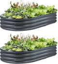 2 Pack Raised Garden Bed Kits, 4x2x1FT Gray Oval Galvanized Outdoor Planter Beds, Easy Assembly Metal Raised Bed for Vegetables, Flowers & Herbs