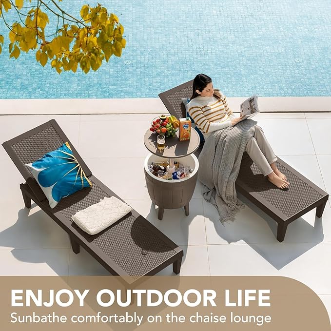 Devoko Outdoor Chaise Lounge Chair Set of 4 for Outside Pool Patio, Adjustable Waterproof Easy Assembly Chaise Lounge Outdoor (Deep Brown, Set of 4)