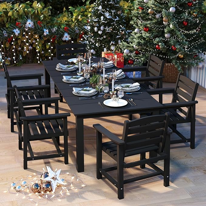 5-Piece Black Outdoor Dining Set for 4, 75.2'' HDPE Table with Umbrella Hole & Chairs, Weather-Resistant Patio Furniture for Garden, Lawn, or Poolside