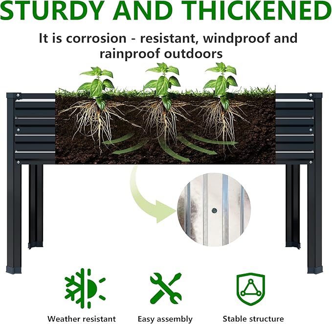 Galvanized Raised Garden Bed with Legs,48×24×30in Elevated Planter Box for Backyard,Garden, Patio, Balcony, 350lb Capacity,Planters for Outdoor Plants,Black