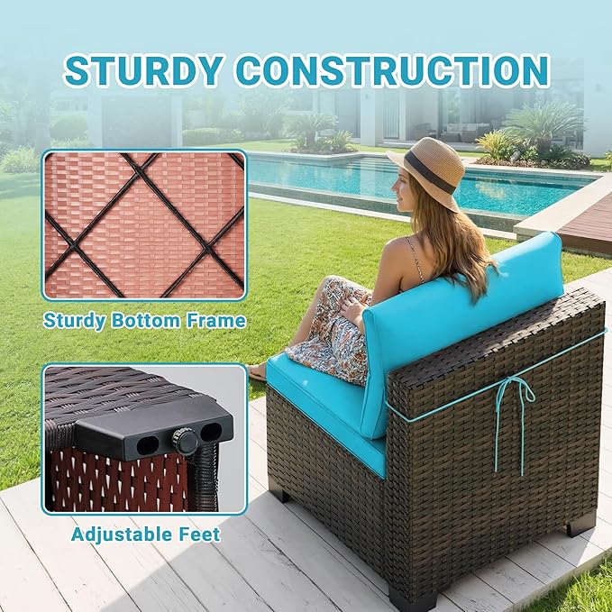 LEVELEVE 7 Pieces Outdoor Patio Furniture Sets,Rattan Conversation Sectional Set,Manual Weaving Wicker Patio Sofa with Tea Table