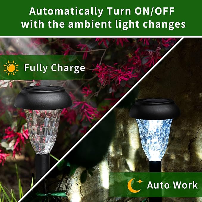 GIGALUMI 16 Pack Solar Light Outdoor Waterproof, Cool White Pathway Lights Solar Powered, Landscape Lighting, Garden Lights for Decor, Patio, Garden, Yard, Pathways, Walkway