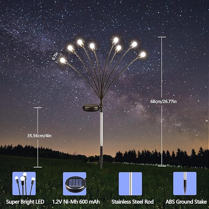 6-Pack Garden Solar Lights, 48 LED Solar Lights Outdoor for Garden Decor, Waterproof Firefly Light Outdoor (Sway by Wind), Swaying Light for Outside Yard Pathway Landscape Decorations (Cool White)