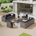 Aoxun 10 Piece Patio Furniture Set Wicker Rattan Patio Conversation Set Outdoor Sectional Sofa Set with Coffee Table and Thickened Cushions, Gray/Black(Waterproof Cover Included)