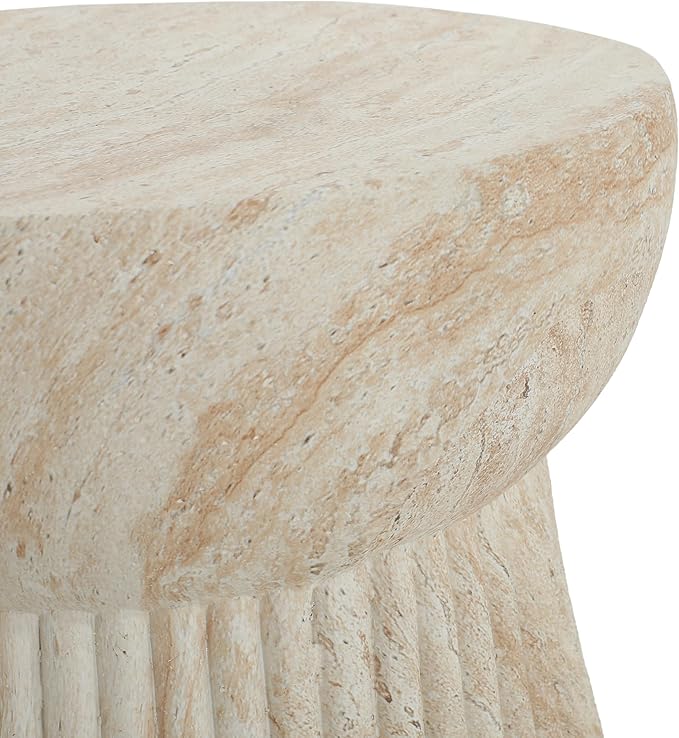 Christopher Knight Home Dila Patio Side Table, Lightweight Concrete End Table, Small Coffee Table, Garden Stool, Decorative Accent Table, Round Table Top, Side Table for Poolside Balcony, Travertine