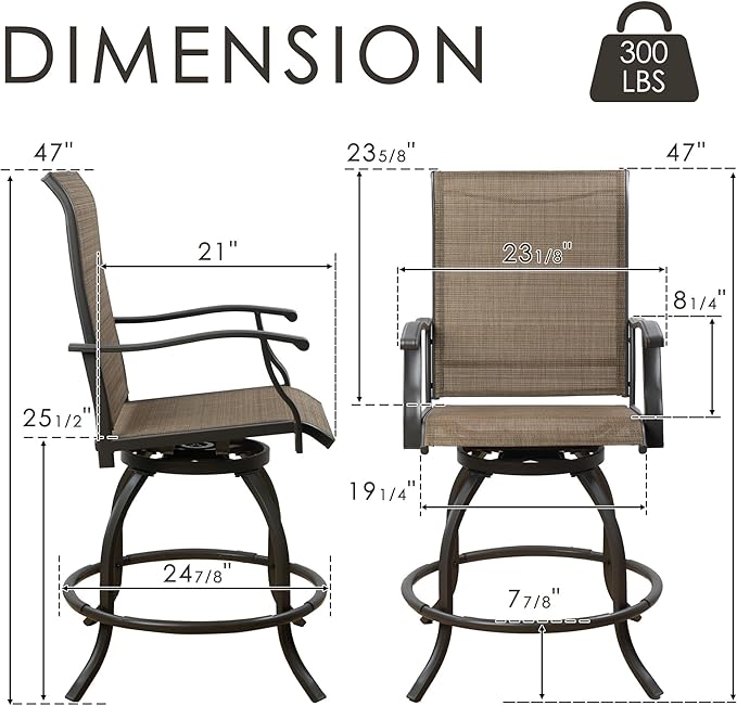 Kozyard Isabella Outdoor Swivel Bar Stools, Counter Height Patio Swivel Chairs with Textilene Seat, High Outdoor Bar Chairs for Backyard, Bistro, and Patio Bars Beige