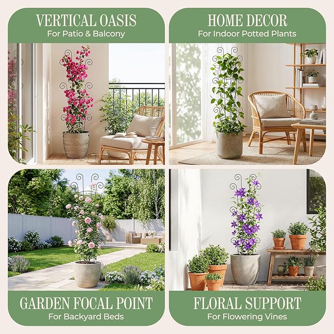 4 Pack 43 Inch Metal Plant Trellis for Climbing Plants - Rustproof Garden Trellis for Large Potted Houseplants, Sturdy Plant Support Indoor Outdoor for Monstera & Vines, Home Decor