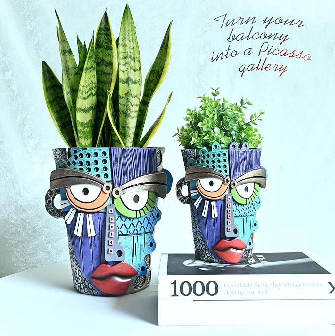 Abstract Face Planter Pots for Plants,Hand-Painted Colorful Flower Pots with Drainage,Indoor Outdoor Garden Decor Gift(Eclectic,Large)