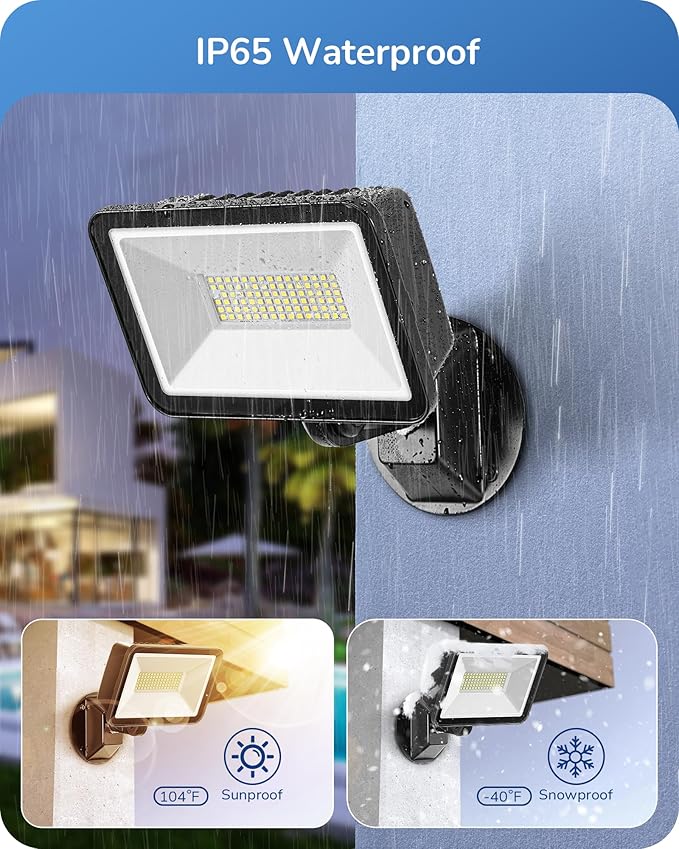 EDISHINE 10000LM LED Flood Light Outdoor,2 Pack 73W Outdoor Security Light, 5000K Daylight White, IP65 Waterproof Flood Lights for Garage, Backyard, Patio, Garden, Porch, Stair