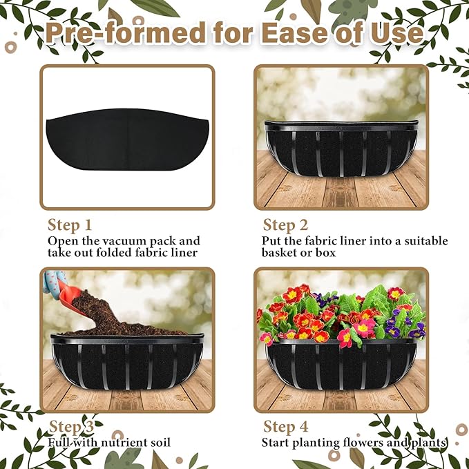 Riare 4 Pack 30 Inch Black Felt Window Box Liners- Fabric Trough Planter Basket Liners Replacement, Non-Woven Hanging Plant Liner for Wall Hanging Basket, Garden Fence Railing (Avoid Bird Nesting)