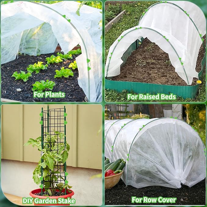 60pcs Garden Hoops for Raised Beds Wide, 8ft Greenhouse Hoops Grow Tunnel for Row Cover Netting, Adjustable Fiberglass Rust-Free Garden Bed Plant Hoops Support DIY Frame Stake for Outdoor, 40pcs Clips