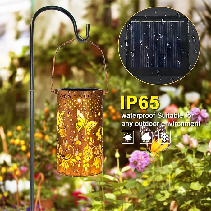 4 Pack Butterfly Birthday Gifts for Women Mom Grandma Solar Lanterns Outdoor Waterproof Garden Decor Hanging LED Decorative Light for Patio Yard Lawn Gardening Gifts