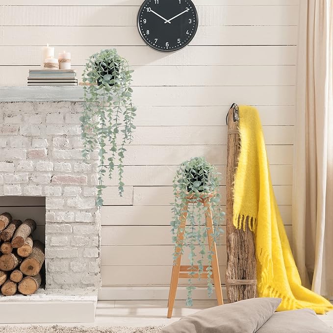 COCOBOO 2 Pcs Artificial Eucalyptus Plants Shelf Hanging Fake Plant in Pot for Wall Bedroom Home Patio Indoor Outdoor Decor