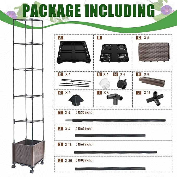 Raised Garden Bed Planter Box with Trellis, 74" Self-Watering Tomato Planters for Climbing Plants Vine Flowers Outdoor Patio, Tomatoes Cage with Wheels, 1Pack
