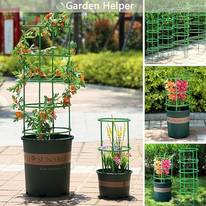 12 Packs Plant Support Stakes, Plant Support with Garden Wire Ties for Indoor Plants, Plastic Stackable Garden Flower Support, Plant Stakes for Tomato, Monstera, Peony, Hydrangea Climbing Plants