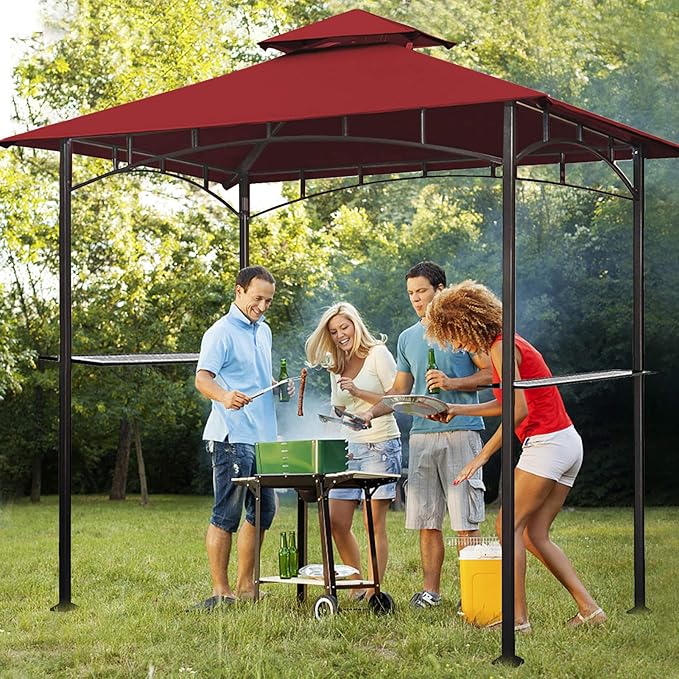 Eurmax USA High Performance Grill Gazebo Canopy Replacement Cover 5x8 BBQ Gazebo Shelter Top（Burgundy）