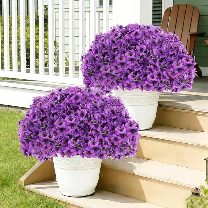 22 Bundles Artificial Flowers Outdoor, Faux Flowers UV Resistant with Plastic Plants, Faux Silk Flowers for Outdoors Outside Front Porch Hanging Planter Window Box Garden Decoration