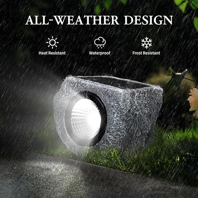 Solar Rock Lights Outdoor 1 Pack, Bright Solar Spotlights Outdoor Waterproof, Wireless LED Rock Lights, Auto On/Off Landscape Spotlights Walkway Solar Lights for Outside Yard Patio Pathway Flowerbed