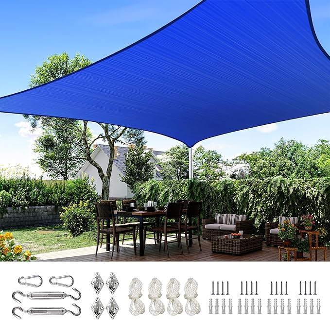 Quictent 24X24FT 185 GSM HDPE Square Sun Shade Sail Canopy 98% Sun Block Outdoor Patio Garden with Hardware Kit