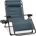 Best Choice Products Oversized Padded Zero Gravity Chair, Folding Outdoor Patio Recliner, XL Anti Gravity Lounger for Backyard w/Headrest, Cup Holder, Side Tray, Polyester Mesh - Slate Blue