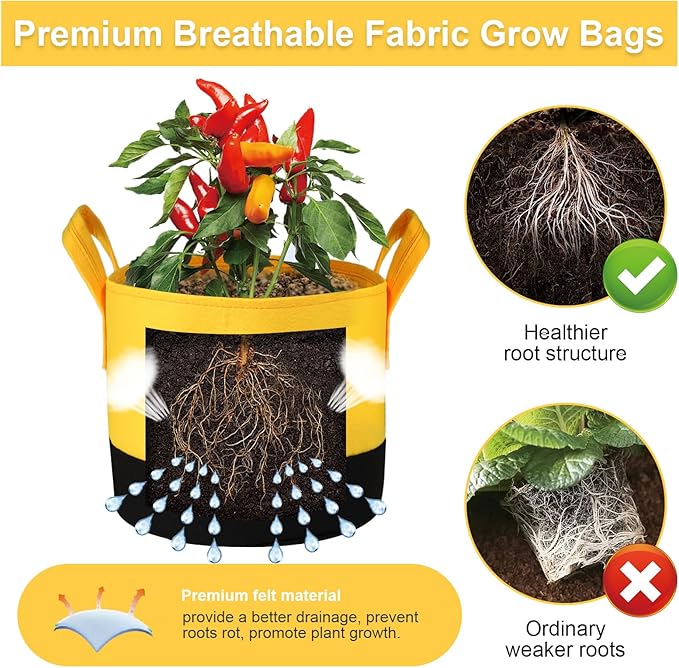 Grow Bags 10 Gallon,6 Pack Fabric Plant Pots with Handles Planter Bag for Outdoor Garden Planting Vegetables Flowers Fruit