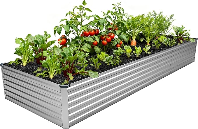 12x4x1.5FT Galvanized Raised Garden Bed,Vegetable Boxes-Rectangle Metal Flower Box,Large Planter Raised Beds Outdoor Garden for Planting,Fruit,Herb-Silver