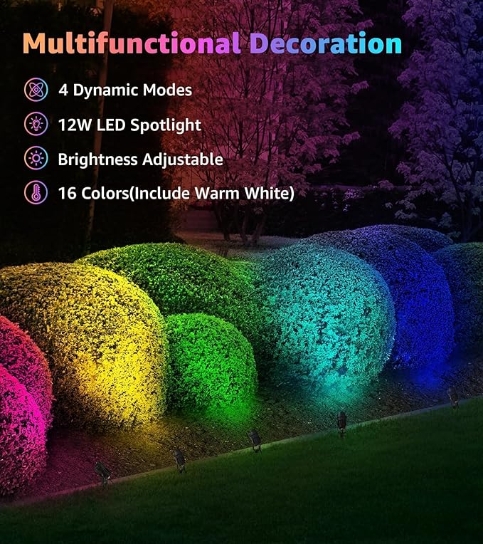 SUNVIE RGBW Outdoor Spotlight 12W LED Landscape Spotlights 120V Color Changing Spotlight Outdoor with Remote Control Waterproof LED Spot Lights Landscape Lights for Yard Patio Garden Lawn, 1 Pack