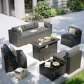 Aoxun Patio Furniture Set with Fire Pit Table, 8 Piece Outdoor Sectional Sofas, Wicker Rattan Outdoor Furniture with Thickened Cushion for Backyard, Garden Dark Grey