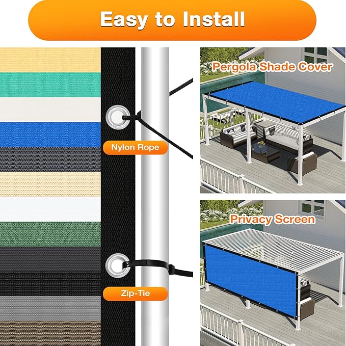 Artpuch Outdoor Pergola Shade Cover 10' X 10' Sun Shade Cloth with Grommets, 90% UV Protection Canopy Patio Privacy Screen (Customized Available) GN107, Blue