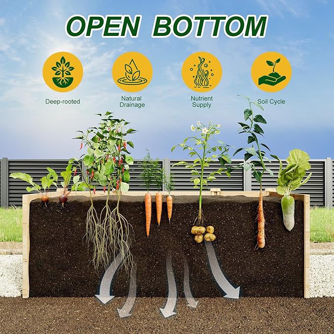 AMERLIFE Raised Garden Bed with Deer Proof Fence, 7.5Wx20Dx6H Outdoor Wooden Raised Garden Bed Planter with 19" Depth Planter Box