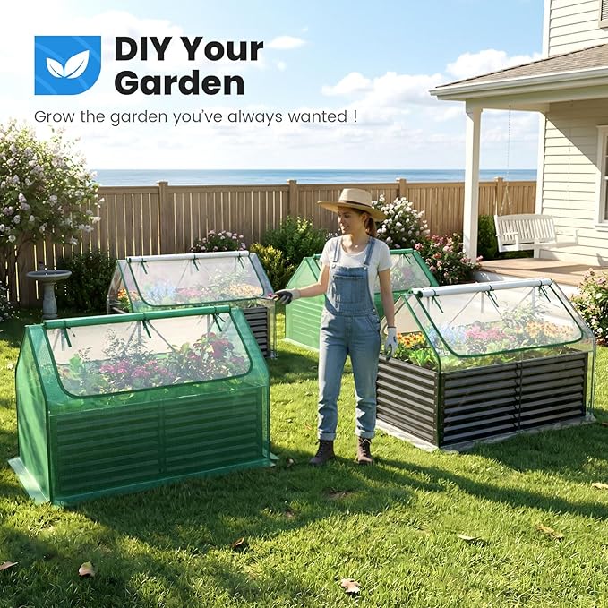 Quictent Raised Garden Bed Galvanized Raised Beds for Gardening Vegetables with Cover 6x3x2 ft Tall Metal Planter Box Outdoor Use (Clear)