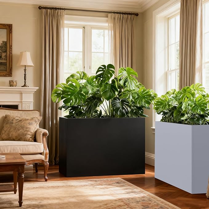 White Steel Heavy Planter for Outdoor Plants Metal Rectangular Outdoor Planter Spliced Flower Box with Partitions for Outside,Indoor,Garden (White, 32 * 15 * 24)