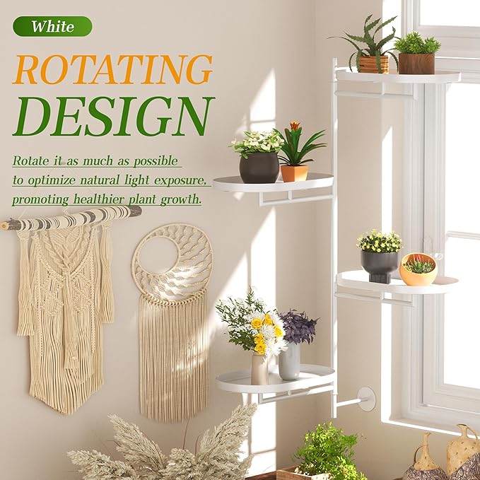 Window Rotating Plant Stand Shelf Indoor White Metal Floating Shelves 4-Tier Wall Mount Plant hanger Holders for Wall Planter Modern Home Decor window sill gifts
