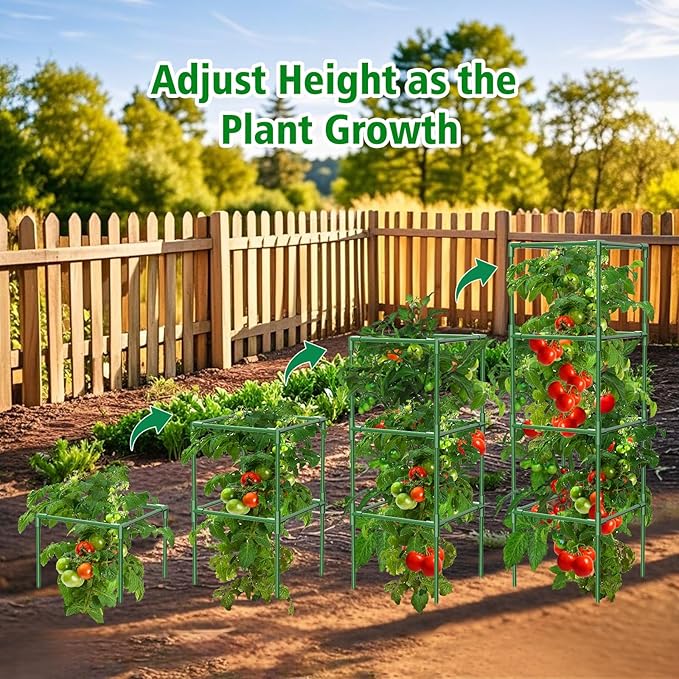 3 Pack Square Tomato Cages for Garden, 42 Inches Heavy Duty Metal Tomatoes Cages Plant Support Stakes Trellis with Clips for Climbing Plants Vegetables Flowers Fruits