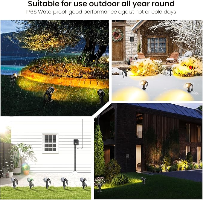 LED Landscape Lighting Kit Landscaping Lights with Remote Control Dimmable IP66 Waterproof 2700-6500K Spot Lights for Outdoor Garden Lawn Patio Yard with US Plug 12 Pack