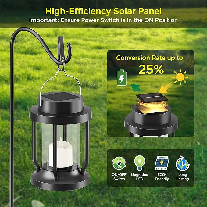 Solar Lantern Outdoor & Indoor Use – Hanging Solar Lights with Realistic Flickering Flameless Candle, Weatherproof for Gardens, Patios, Trees, and Lawns (Black, 1 Pack)