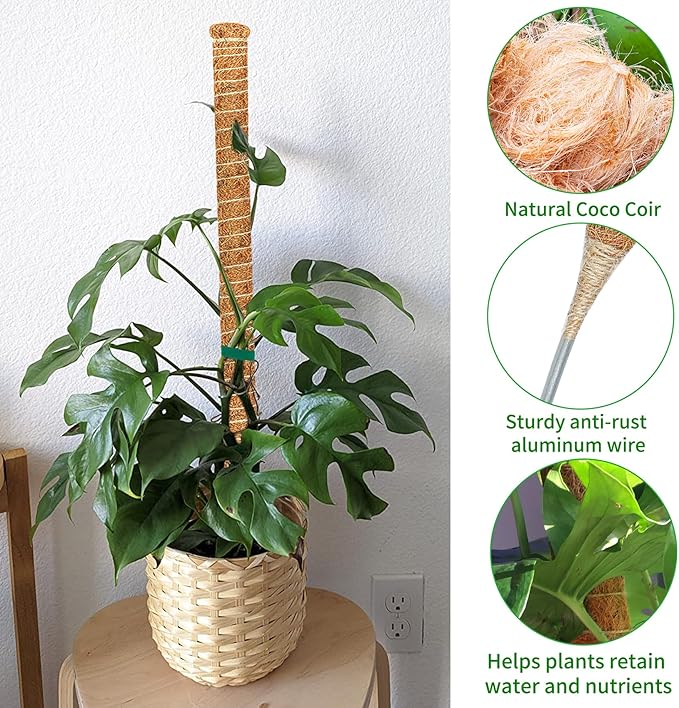 2 Pack 28 Inch Moss Pole Monstera Plant Support, Coir Moss Poles for Climbing Indoor Plants, Bendable Plant Stake Trellis for Potted Plant, Pothos, Philodendron