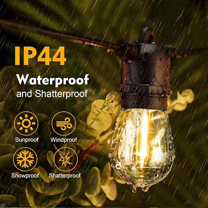 64 Pack S14 LED Bulbs for Outdoor String Lights, Shatterproof Replacement Edison Bulbs for Patio String Lights Outdoor Waterproof, Warm White 2200K, Dimmable, E26 Standard Base