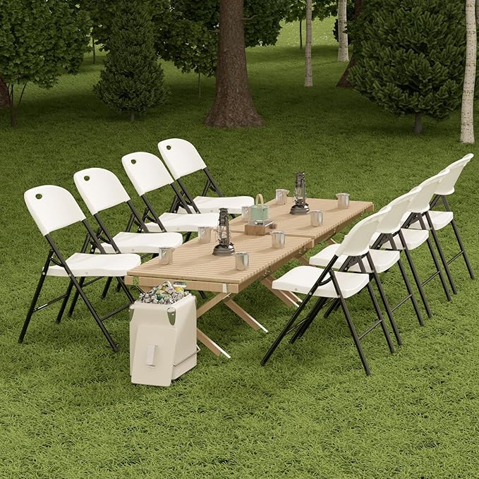Nazhura 350 Weight Limit Heavy Duty Plastic Folding Chair with Reinfoced Steel Frame for Indoor and Outdoor, Wedding, Party, Restaurant, Meeting Room, Patio and Garden (White, 10 Pack)