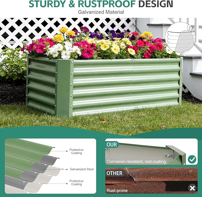 Galvanized Raised Garden Bed - 4x2x1.4ft (2Packs) Metal Garden Planter Box Outdoor | Steel Raised Bed Kit with Bracing Rods, Gloves for Gardening Vegetables Fruits and Flowers