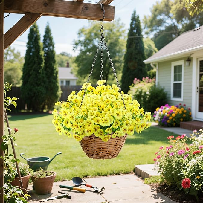 24 Bundles Artificial Pansy Flowers for Outdoor, Faux Silk Pansies Spring Flowers Outside for Planter Front Door Porch Patio Yard Window Box Home Decor (Yellow)