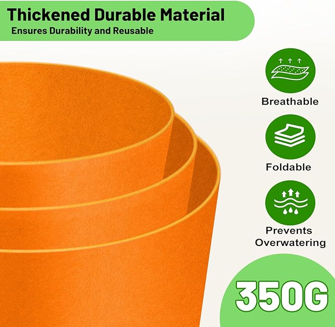 7 Gallon Fabric Grow Bags 5-Pack, 350G Heavy Duty Nonwoven Plant Pots with Handles, Breathable Root Pruning Containers for Vegetables Flowers Indoor Outdoor Gardening