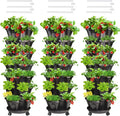 Strawberry Vertical Planters Tower Garden 3 Pack, 7 Tiered Stacking Herb Vegetable Planter with Support Pole Indoor and Outdoor - Black