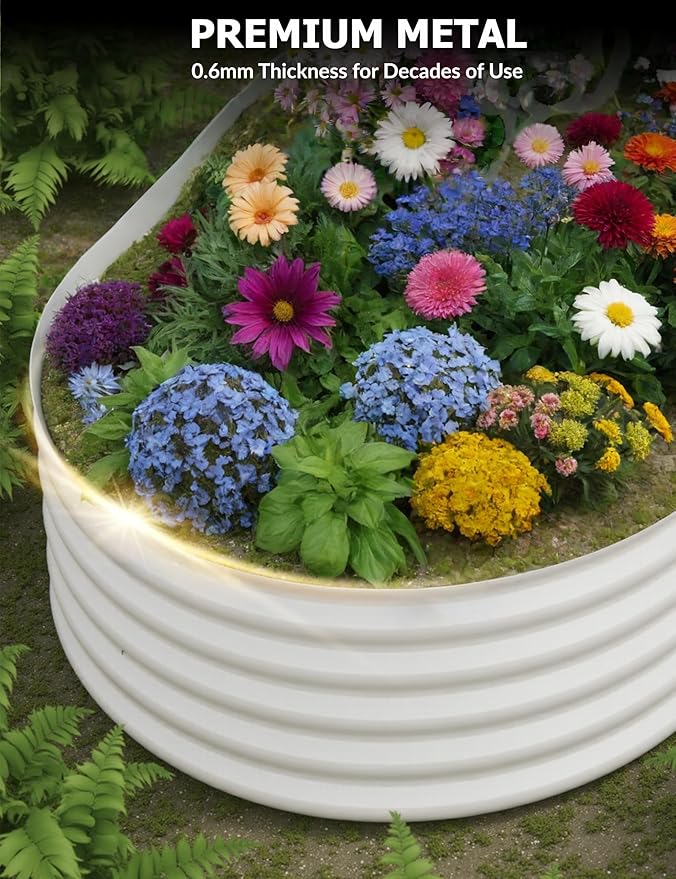 GarveeLife 8x4x1.5 ft Galvanized Raised Garden Bed - 18“ Tall Metal Planter Box for Vegetables, Flowers, Herbs, Rust-Resistant Outdoor Garden Box, Easy Assembly Raised Beds for Gardening, Beige